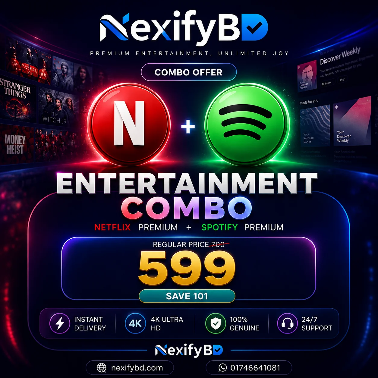 Netflix Premium × Spotify Premium Combo